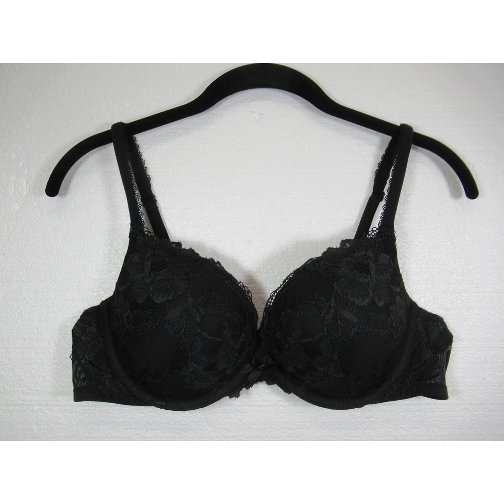 Body by Victoria's Secret Padded Push Up Bra 36C Black Lace Underwire